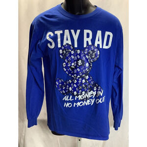 3Forty Stay Rad Dollar Bear Long Sleeve T-Shirt Blue Medium